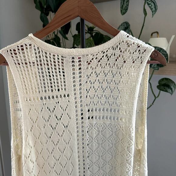 Freshman Cream Crochet Cardigan Bikini Cover Up Cottage Whimsical M Boho beach - Picture 4 of 8